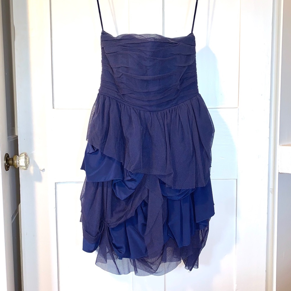 Blue mini strapless dress layered